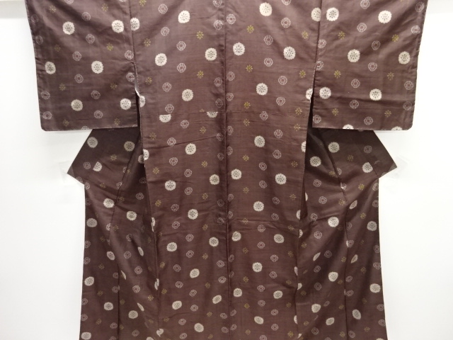 アンティーク　泥染　花模様織り出し手織り紬着物